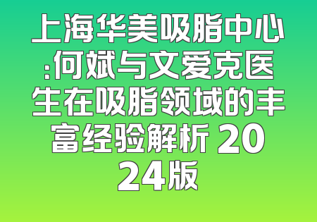 上海华美吸脂中心：何斌与文爱克医生在吸脂领域的丰富经验解析 2024版
