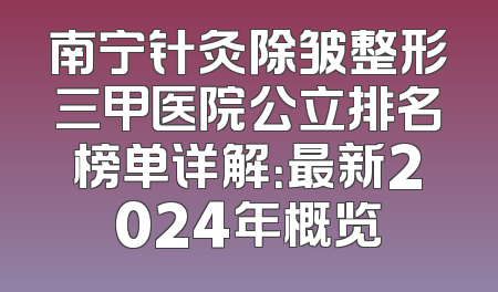 南宁针灸除皱整形三甲医院公立排名榜单详解：最新2024年概览