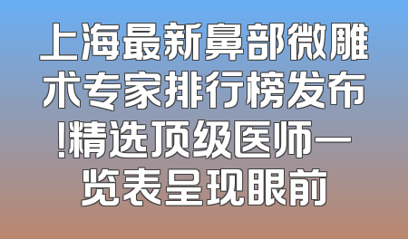 上海最新鼻部微雕术专家排行榜发布！精选顶级医师一览表呈现眼前