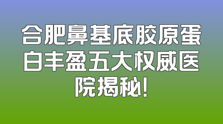 合肥鼻基底胶原蛋白丰盈五大权威医院揭秘！