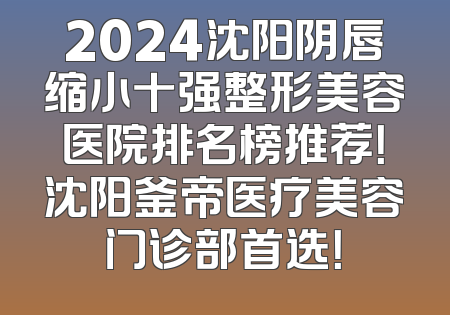 2024沈阳阴唇缩小十强整形美容医院排名榜推荐！沈阳釜帝医疗美容门诊部首选！
