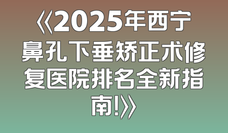 《2025年西宁鼻孔下垂矫正术修复医院排名全新指南！》