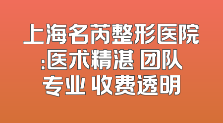 上海名芮整形医院：医术精湛 团队专业 收费透明