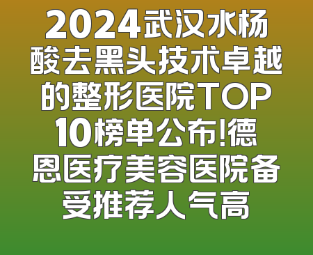 2024武汉水杨酸去黑头技术卓越的整形医院TOP10榜单公布！德恩医疗美容医院备受推荐人气高