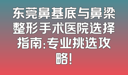 东莞鼻基底与鼻梁整形手术医院选择指南：专业挑选攻略！