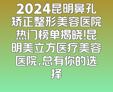 2024昆明鼻孔矫正整形美容医院热门榜单揭晓！昆明美立方医疗美容医院，总有你的选择