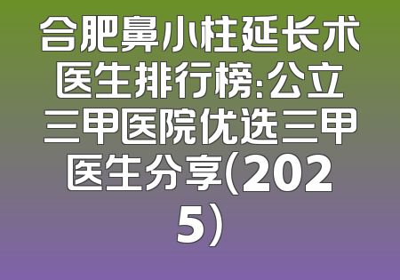合肥鼻小柱延长术医生排行榜：公立三甲医院优选三甲医生分享（2025）