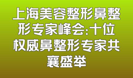 上海美容整形鼻整形专家峰会：十位权威鼻整形专家共襄盛举