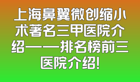 上海鼻翼微创缩小术著名三甲医院介绍——排名榜前三医院介绍！