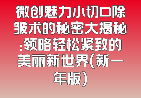 微创魅力小切口除皱术的秘密大揭秘：领略轻松紧致的美丽新世界（新一年版）
