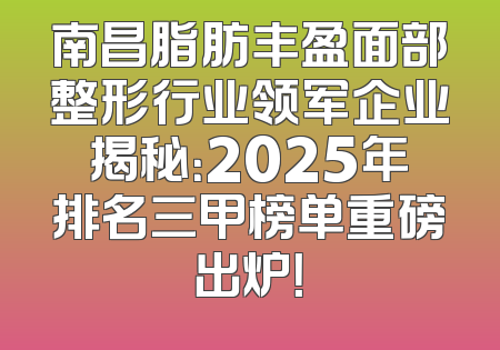 南昌脂肪丰盈面部整形行业领军企业揭秘：2025年排名三甲榜单重磅出炉！