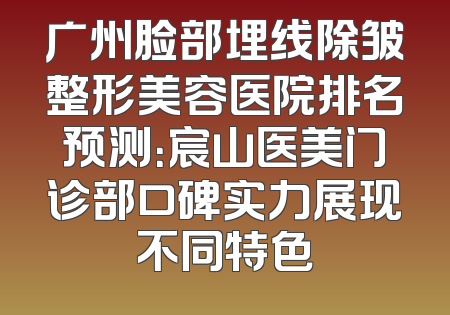 广州脸部埋线除皱整形美容医院排名预测：宸山医美门诊部口碑实力展现不同特色
