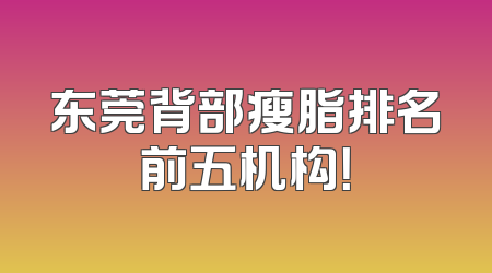 东莞背部瘦脂排名前五机构！