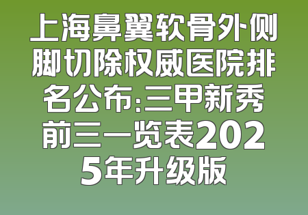 上海鼻翼软骨外侧脚切除权威医院排名公布：三甲新秀前三一览表2025年升级版