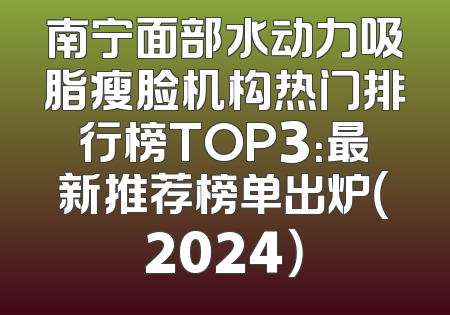 南宁面部水动力吸脂瘦脸机构热门排行榜TOP3：最新推荐榜单出炉（2024）