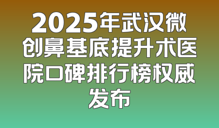 2025年武汉微创鼻基底提升术医院口碑排行榜权威发布