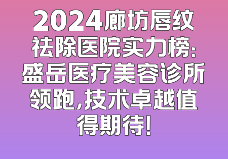 2024廊坊唇纹祛除医院实力榜：盛岳医疗美容诊所领跑，技术卓越值得期待！