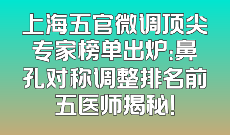 上海五官微调顶尖专家榜单出炉：鼻孔对称调整排名前五医师揭秘！