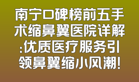 南宁口碑榜前五手术缩鼻翼医院详解：优质医疗服务引领鼻翼缩小风潮！
