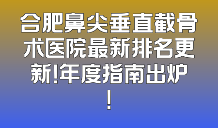 合肥鼻尖垂直截骨术医院最新排名更新！年度指南出炉！