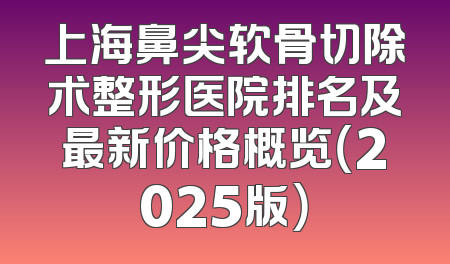 上海鼻尖软骨切除术整形医院排名及最新价格概览（2025版）