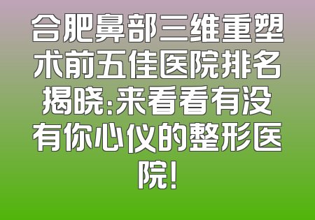 合肥鼻部三维重塑术前五佳医院排名揭晓：来看看有没有你心仪的整形医院！