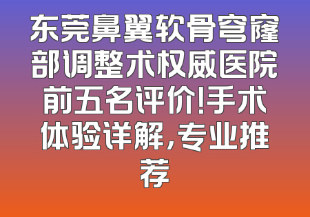 东莞鼻翼软骨穹窿部调整术权威医院前五名评价！手术体验详解，专业推荐