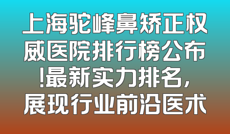 上海驼峰鼻矫正权威医院排行榜公布！最新实力排名，展现行业前沿医术