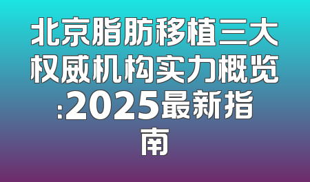 北京脂肪移植三大权威机构实力概览：2025最新指南
