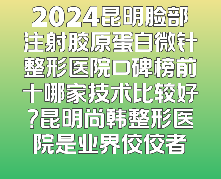 2024昆明脸部注射胶原蛋白微针整形医院口碑榜前十哪家技术比较好？昆明尚韩整形医院是业界佼佼者