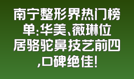 南宁整形界热门榜单：华美、薇琳位居骆驼鼻技艺前四，口碑绝佳！