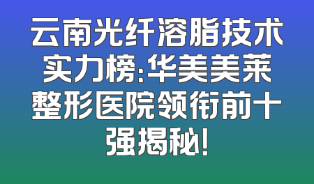 云南光纤溶脂技术实力榜：华美美莱整形医院领衔前十强揭秘！