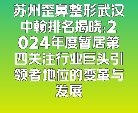 苏州歪鼻整形武汉中翰排名揭晓：2024年度暂居第四关注行业巨头引领者地位的变革与发展