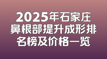 2025年石家庄鼻根部提升成形排名榜及价格一览