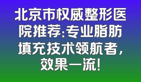 北京市权威整形医院推荐：专业脂肪填充技术领航者，效果一流！