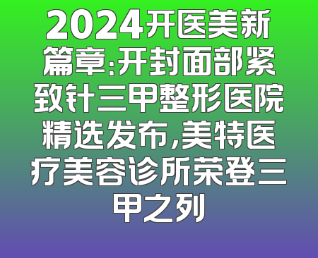 2024开医美新篇章：开封面部紧致针三甲整形医院精选发布，美特医疗美容诊所荣登三甲之列