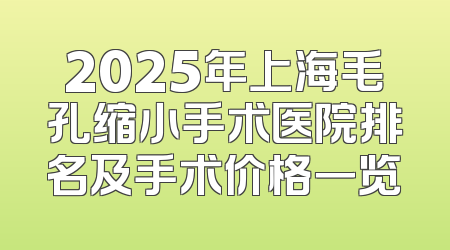 2025年上海毛孔缩小手术医院排名及手术价格一览