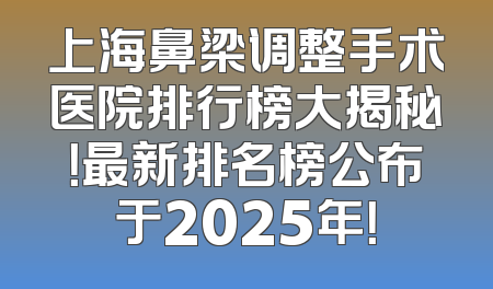 上海鼻梁调整手术医院排行榜大揭秘！最新排名榜公布于2025年！