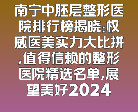 南宁中胚层整形医院排行榜揭晓：权威医美实力大比拼，值得信赖的整形医院精选名单，展望美好2024