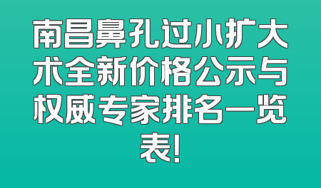 南昌鼻孔过小扩大术全新价格公示与权威专家排名一览表！