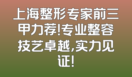 上海整形专家前三甲力荐！专业整容技艺卓越，实力见证！