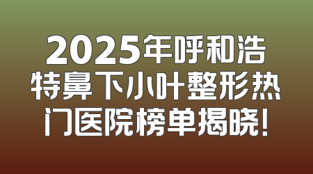 2025年呼和浩特鼻下小叶整形热门医院榜单揭晓！