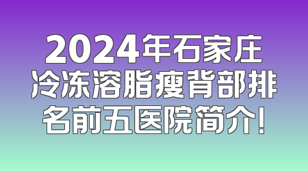 2024年石家庄冷冻溶脂瘦背部排名前五医院简介!