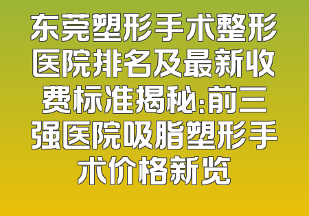 东莞塑形手术整形医院排名及最新收费标准揭秘：前三强医院吸脂塑形手术价格新览