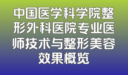 中国医学科学院整形外科医院专业医师技术与整形美容效果概览