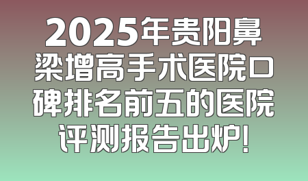 2025年贵阳鼻梁增高手术医院口碑排名前五的医院评测报告出炉！