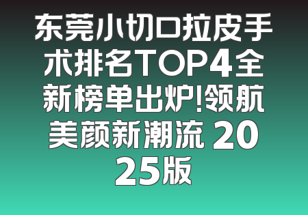 东莞小切口拉皮手术排名TOP4全新榜单出炉！领航美颜新潮流 2025版
