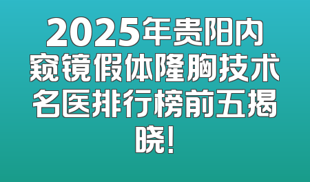 2025年贵阳内窥镜假体隆胸技术名医排行榜前五揭晓！