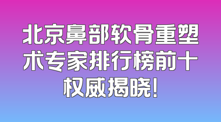 北京鼻部软骨重塑术专家排行榜前十权威揭晓！