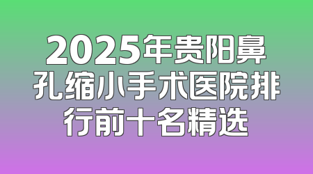 2025年贵阳鼻孔缩小手术医院排行前十名精选